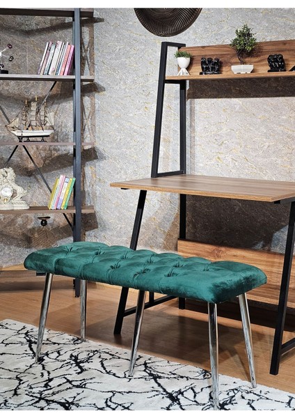 Krom Metal Yeşil Oturaklı Sivriltme Ayaklı Babyface Puf & Bench & Oturak