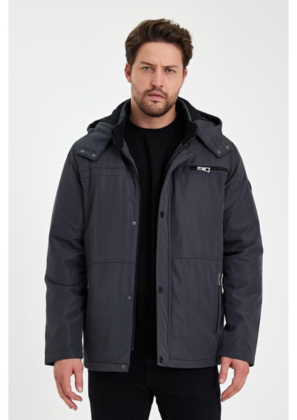 Gri Içi Kalın Kürklü Çıkartılabilir Kapüşonlu Fermuar Çepli Rüzgar ve Su Geçirmez Mont&kaban fiyatları