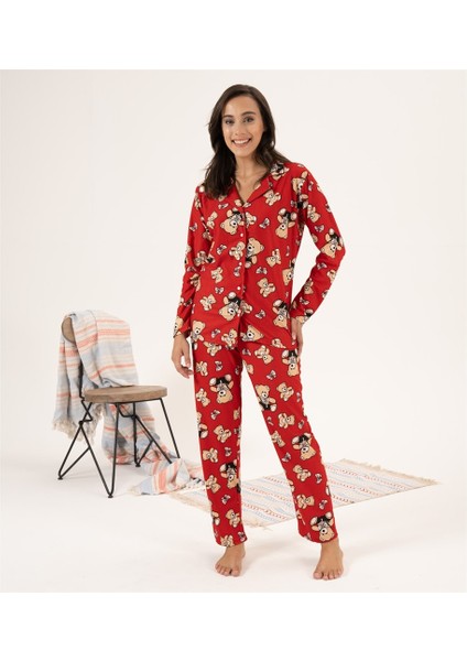 Desenli Önden Düğmeli Süet Kadın Pijama Takım modelleri