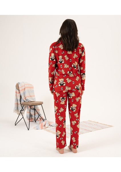 Desenli Önden Düğmeli Süet Kadın Pijama Takım fırsatları