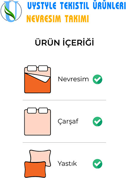 Uystyle Lüks ve Dayanıklı Doğal Pamuklu - Nefes Alan, Yumuşak ve Çift Kişilik Nevresim Takımı