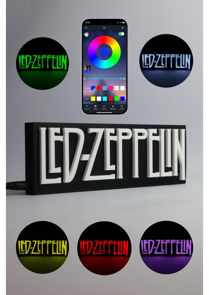 Led Zeppelin - Rgb Led Işıklı 3 Boyutlu Tabela - 20 cm x 7 cm x 2 cm (Bluetooth Kontrollü)