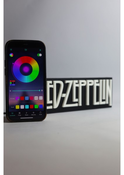 Led Zeppelin - Rgb Led Işıklı 3 Boyutlu Tabela - 20 cm x 7 cm x 2 cm (Bluetooth Kontrollü)
