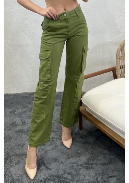 Kadın Kargo Cep Gabardin Kadın Pantolon 1084
