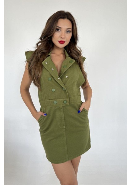 Kadın Gabardin Kumaş Polo Yaka Diz Üstü Yazlık Elbise 1085