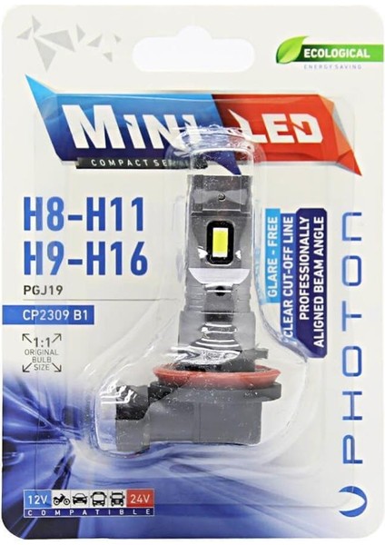 Mini H8 H9 H11 H16 7500 Lumens 12-24V Compact Led