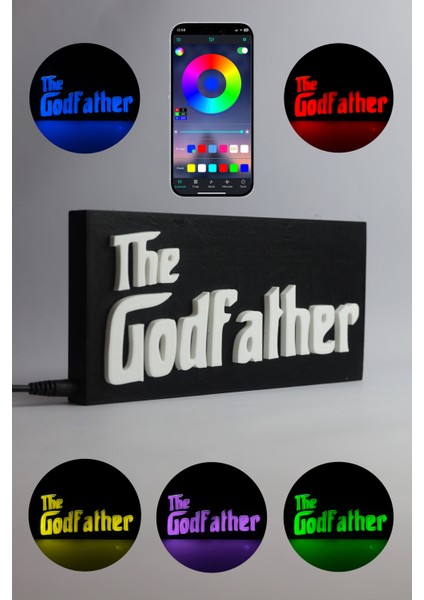 The Godfather - Rgb Led Işıklı 3 Boyutlu Tabela - 20 cm   x  10 cm   x  2 cm  (Bluetooth Kontrollü)