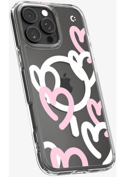 iPhone 16 Pro Kılıf Ultra Hybrid MagFit MagSafe özellikli Hearts White Pink - ACS08277 fiyatları