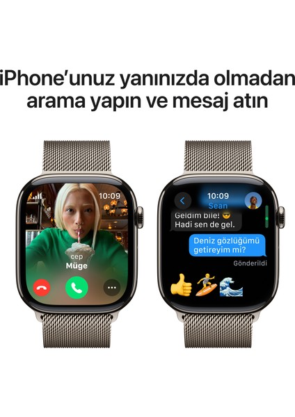 Watch Series 10 GPS + Cellular, 46 mm Natürel Titanyum Kasa ve Natürel Milano Loop - S/M