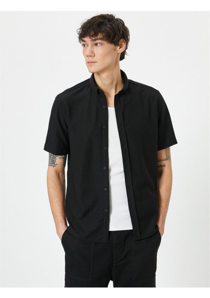 4Sam60003Hk 999 Siyah Erkek Dokuma Kısa Kollu Gömlek fiyatları