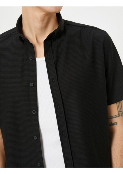 4Sam60003Hk 999 Siyah Erkek Dokuma Kısa Kollu Gömlek fırsatları