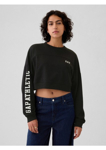 Kadın Siyah Gap Logo Vintage Soft Crop Sweatshirt