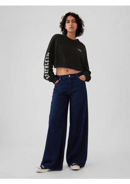 Kadın Siyah Gap Logo Vintage Soft Crop Sweatshirt fırsatları