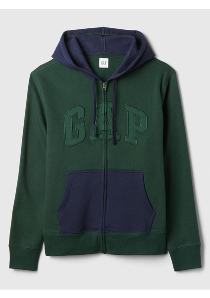 Erkek Yeşil Gap Logo Colorblock Fermuarlı Fleece Sweatshirt