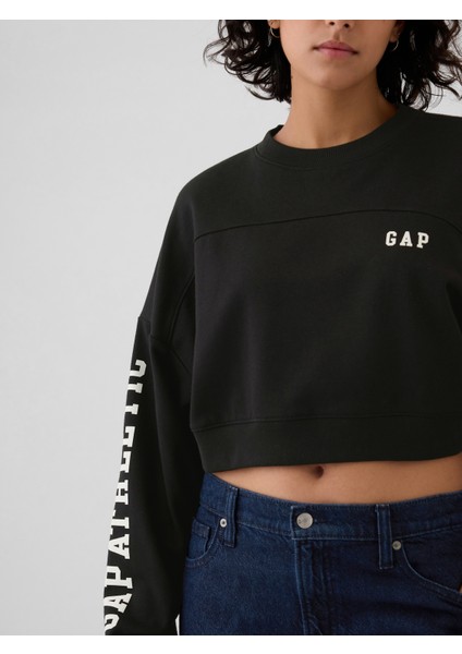 Kadın Siyah Gap Logo Vintage Soft Crop Sweatshirt