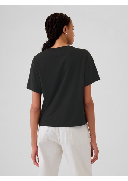 Kadın Siyah Supima® Pamuk Relaxed T-Shirt fırsatları
