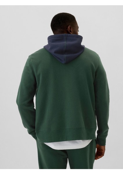 Erkek Yeşil Gap Logo Colorblock Fermuarlı Fleece Sweatshirt