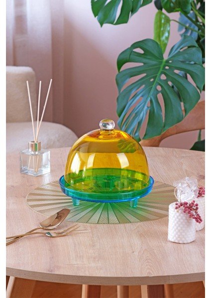 Kapaklı Kek Standı Mavi - Sarı