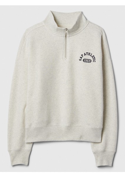 Kadın Gri Oversized Gap Logo Çeyrek Yaka Sweatshirt