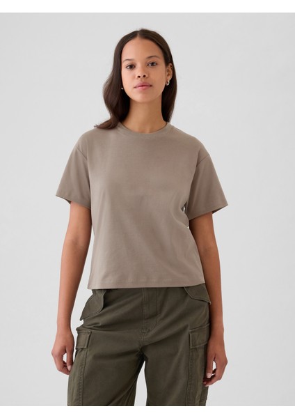 Kadın Gri Supima® Pamuk Relaxed T-Shirt