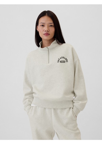 Kadın Gri Oversized Gap Logo Çeyrek Yaka Sweatshirt