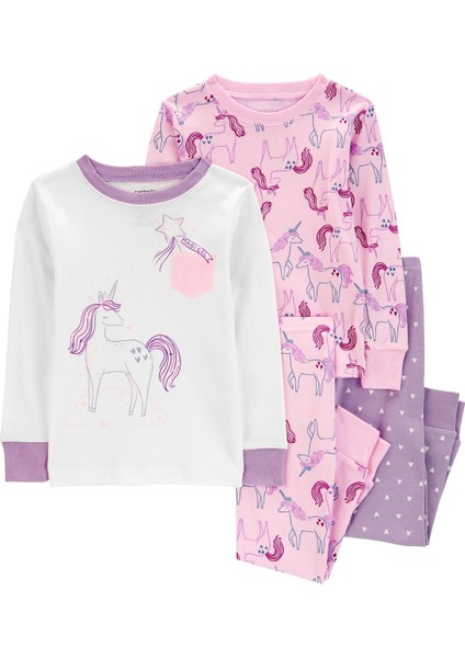 Küçük Kız Çocuk Pijama Set 4'lü Paket