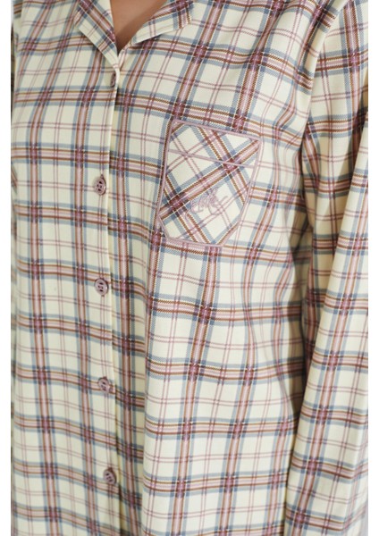 %100 Pamuk Ekose Uzun Kol Önden Düğmeli Kadın Pijama Takımı 98225 fiyatları