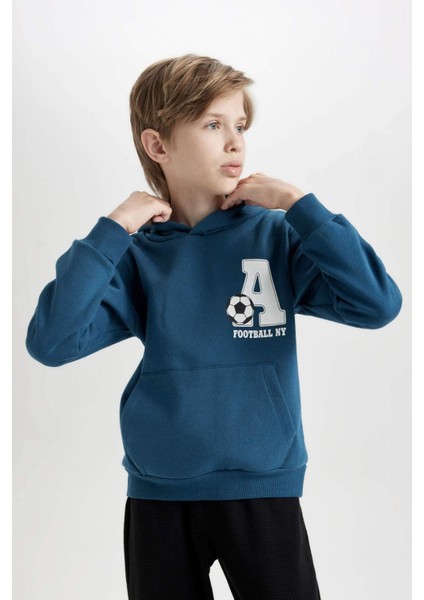 Erkek Çocuk 2'li Takım Baskılı Kapüşonlu Kanguru Cepli Sweatshirt Jogger Eşofman Altı D2036A824AU