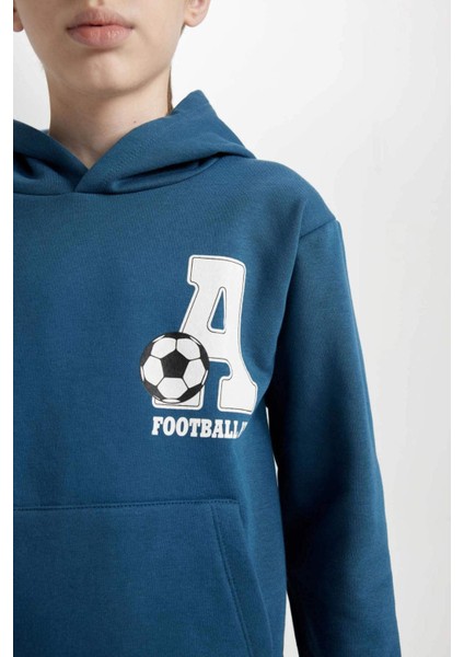 Erkek Çocuk 2'li Takım Baskılı Kapüşonlu Kanguru Cepli Sweatshirt Jogger Eşofman Altı D2036A824AU