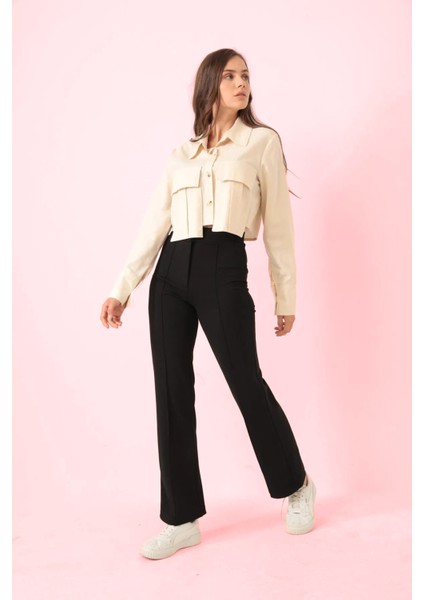 Kadın Yüksek Bel Likralı Toparlayıcı Krep Kumaş Ön Çımalı Palazzo Pantolon fiyatları