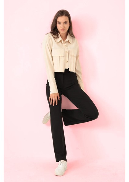 Kadın Yüksek Bel Likralı Toparlayıcı Krep Kumaş Ön Çımalı Palazzo Pantolon modelleri