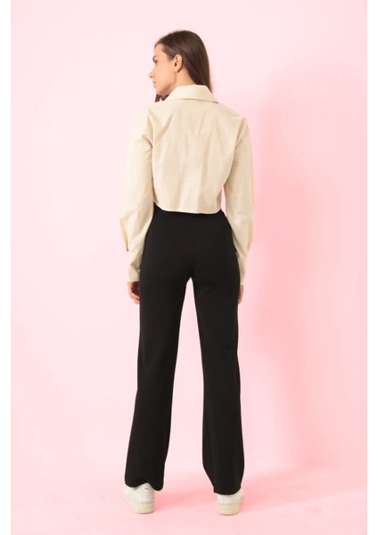 Kadın Yüksek Bel Likralı Toparlayıcı Krep Kumaş Ön Çımalı Palazzo Pantolon indirimleri