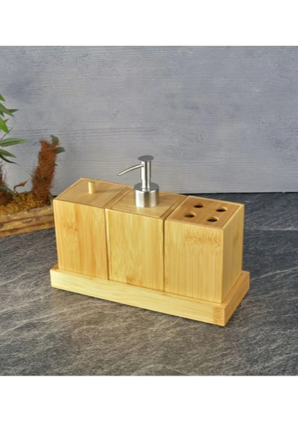 Bambu Banyo Seti Diş Fırçalıklı Sabunluklu ve Pamukluklu