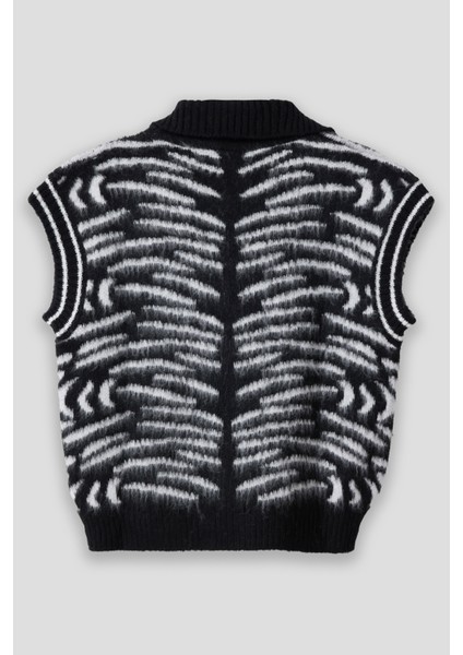 Summer Winter Club Kadın Şardonlu Polo Yaka Fitilli Kenarlı Kolsuz % 100 Ipek Süveter fiyatları