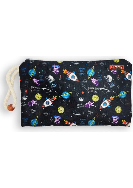 Uzay Galaksi Astronot Desenli Kalem Kutusu Yıkanabilir Bez Kalemlik modelleri