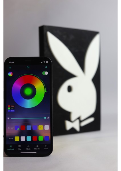 Playboy - Rgb Led Işıklı 3 Boyutlu Tabela - 13cm X 20cm X 2cm (Bluetooth Kontrollü)