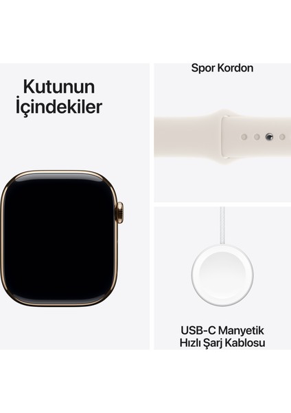 Watch Series 10 GPS + Cellular, 42 mm Altın Rengi Titanyum Kasa ve Yıldız Işığı Spor Kordon - S/M