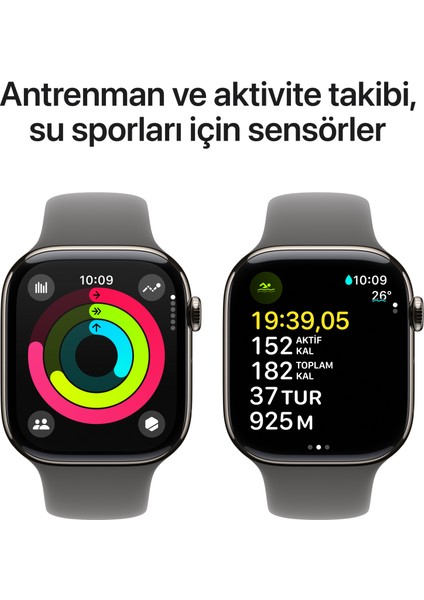 Watch Series 10 GPS + Cellular, 42 mm Natürel Titanyum Kasa ve Taş Grisi Spor Kordon - S/M