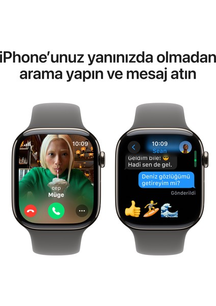 Watch Series 10 GPS + Cellular, 42 mm Natürel Titanyum Kasa ve Taş Grisi Spor Kordon - S/M