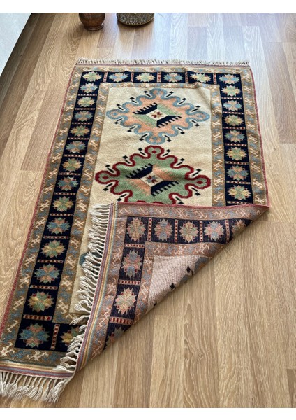 Designev 89x135 Cm Yıkanabilir El Dokuma Ender Desenli Boho Stili Kilim Yün Ev Halısı