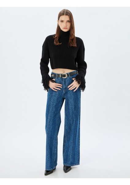 x Zeynep Bastık - Püsküllü Crop Triko Kazak Balıkçı Yaka Uzun Kollu fiyatları