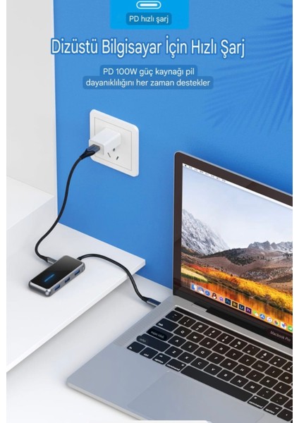 10'un 1'i Type-C Hub Çoklayıcı CE/FC/ROHS Lisanslı 4K Hdm/Usb C Pd/Tf Kart/Sd Kart/Usb A/Usb C/100W/RJ45/Wga Çoklayıcı Dönüştürücü