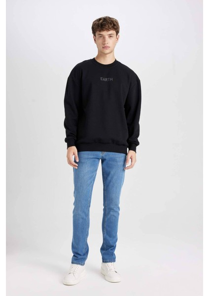 Boxy Fit Bisiklet Yaka Baskılı Sweatshirt V5306AZ24AU