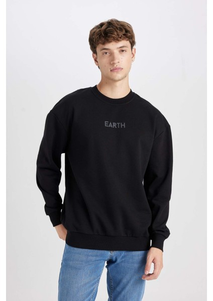 Boxy Fit Bisiklet Yaka Baskılı Sweatshirt V5306AZ24AU