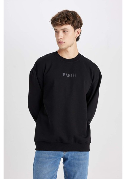 Boxy Fit Bisiklet Yaka Baskılı Sweatshirt V5306AZ24AU