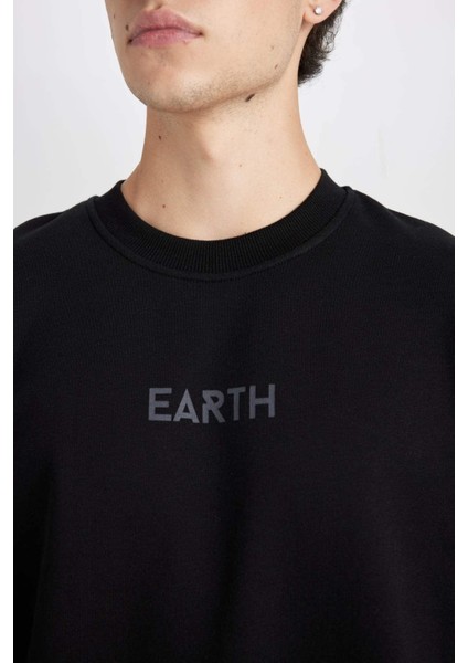 Boxy Fit Bisiklet Yaka Baskılı Sweatshirt V5306AZ24AU