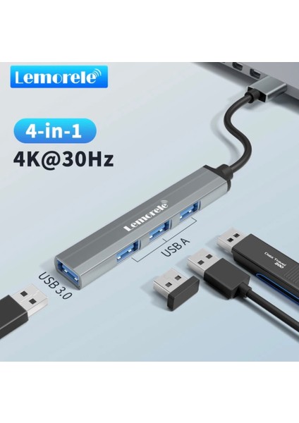 4'in 1'i Hub Çoklayıcı CE/FC/ROHS Lisanslı Usb Girişli 4 Port 3.0 480Mbps Hızlı Sağlam Metal Orginal Şık