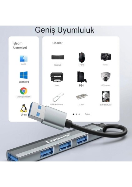 4'in 1'i Hub Çoklayıcı CE/FC/ROHS Lisanslı Usb Girişli 4 Port 3.0 480Mbps Hızlı Sağlam Metal Orginal Şık