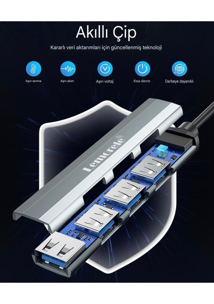 4'in 1'i Hub Çoklayıcı CE/FC/ROHS Lisanslı Usb Girişli 4 Port 3.0 480Mbps Hızlı Sağlam Metal Orginal Şık