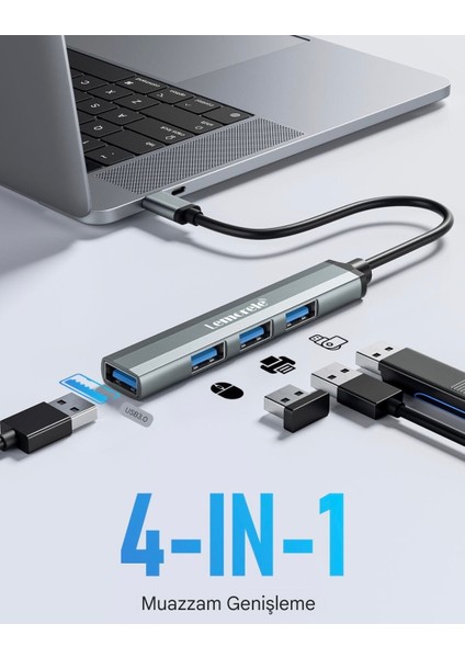 4'in 1'i Hub Çoklayıcı CE/FC/ROHS Lisanslı Usb Girişli 4 Port 3.0 480Mbps Hızlı Sağlam Metal Orginal Şık